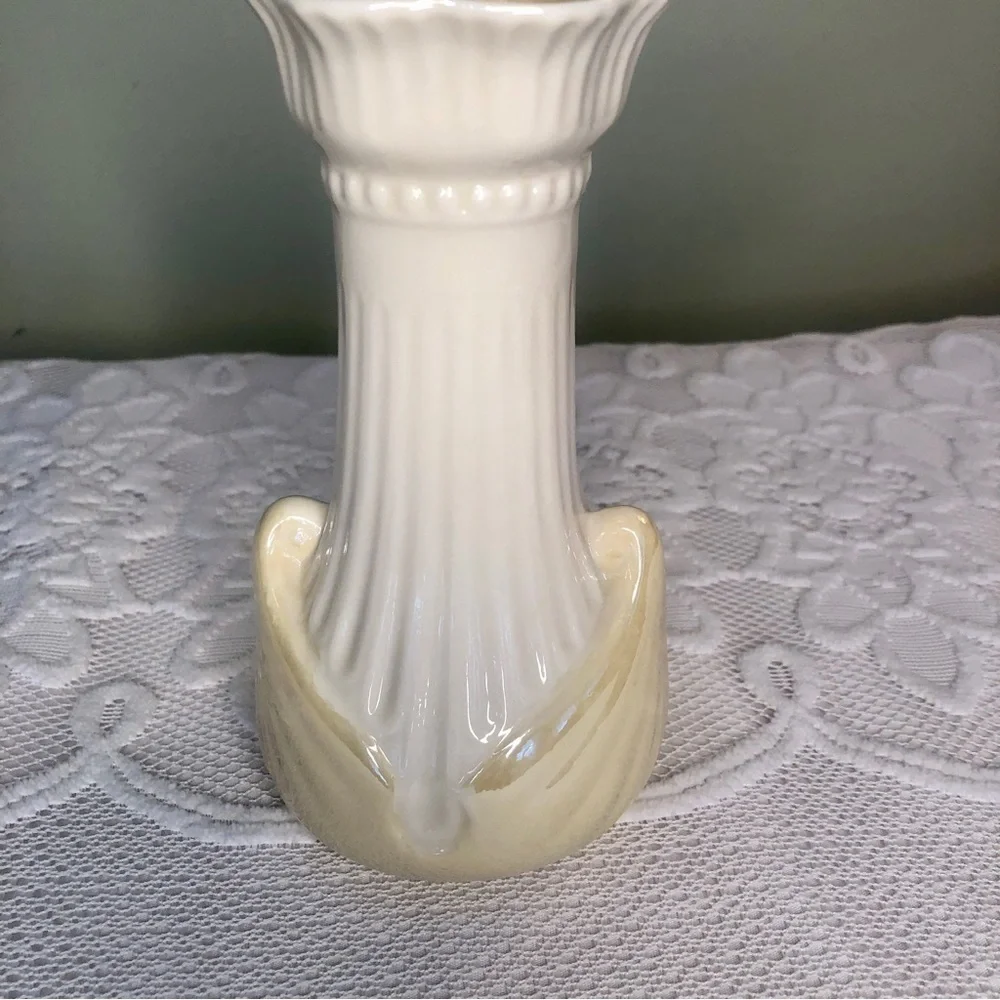 Belleek Moore Vase Vintage Ireland Ivory with Yellow Lustre Scallop Rim Irish